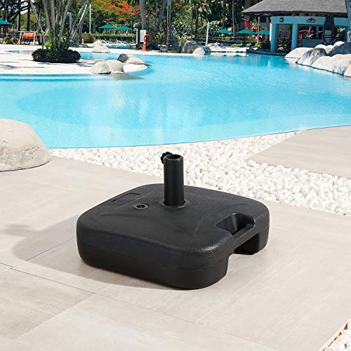 Festival Depot Umbrella Base Outdoor Patio Base 43 LB Weight Water Filled Stand Square Plastic Holder Matching Table Market Umbrella Suit Dia 1.57" for Outside Deck Garden Lawn, Black