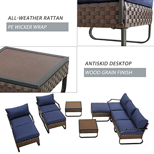 Festival Depot 10 Pcs Patio Conversation Sets Outdoor Furniture Sectional Sofa Loveseat with All-Weather PE Rattan Wicker Chair Coffee Table and Thick Soft Removable Couch Cushions(Blue)