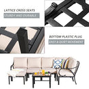 Festival Depot 7 Pcs Patio Conversation Set Sectional Corner Chair Ottoman with Thick Cushions and Side Table All Weather Metal Outdoor Furniture for Deck Poolside, Beige