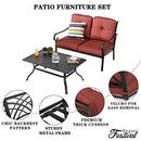 Festival Depot 2 Pieces Outdoor Furniture Patio Conversation Set Bistro Loveseat with Seat and Back Thick Cushions and Metal Coffee Table with Slatted Steel Tabletop for Backyard Porch Balcony