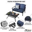 Festival Depot 2 Pieces Outdoor Furniture Patio Conversation Set Bistro Loveseat with Seat and Back Thick Cushions and Metal Coffee Table with Slatted Steel Tabletop for Backyard Porch Balcony