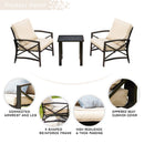 Festival Depot 3pcs Patio Outdoor Furniture Conversation Bistro Set Metal Armchairs with Thick Seat Back Cushions and Side Coffee Table for Lawn Backyard Deck