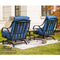 Festival Depot 3-Piece Bistro Outdoor Patio Furniture Sets Square Metal Ceramic Top Coffee Table Slatted Steel Frame Armrest Chairs with Curved Armrest with 5.9''Thick Soft Cushions Garden Porch,Blue