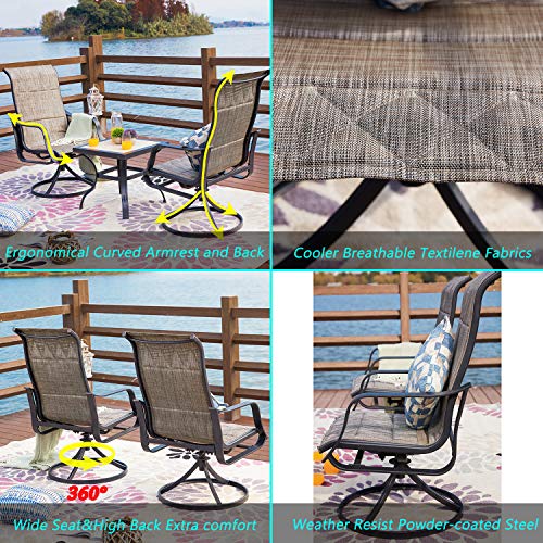 Festival Depot 3 PC Bistro Outdoor Patio Dining 360¡Swivel Chairs Set Furniture Rockers Armrest Chair Square Metal Steel Frame Coffee Table for Deck Garden Pool