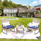 Festival Depot 3 Piece Bistro Set 2 Wicker Rocking Chairs with Cushions in Metal Frame Outdoor Rattan Furniture with Side Glass Coffee Table for Balcony Porch Lawn