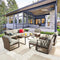 Festival Depot 10pcs Outdoor Furniture Patio Conversation Set Sectional Sofa Chairs All Weather Brown Wicker Ottoman Slatted Coffee Table with Thick Grey Seat Back Cushions, Black