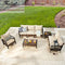 Festival Depot 8 Pcs Patio Outdoor Furniture Conversation Set Sectional Sofa with All-Weather Brown PE Rattan Wicker Back Chair, Coffee Side Table and Soft Thick Removable Couch Cushions