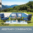 Festival Depot 3-Piece Outdoor Patio Armrest Chairs Set Garden Bistro Square Metal Table and Seating Set with Thick Cushions