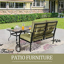 Festival Depot 2 Pieces Patio Set Loveseat with Seat Back Cushions and Pillows and Coffee Table Outdoor Furniture Metal Conversation Set for Garden Backyard Porch