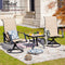 Festival Depot 3 PC Bistro Outdoor Patio Dining 360¡Swivel Chairs Set Furniture Rockers Armrest Chair Square Metal Steel Frame Coffee Table for Deck Garden Pool