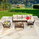 Festival Depot 7 Pcs Patio Outdoor Furniture Conversation Set Sectional Corner Sofa with All-Weather Brown Wicker Back Chair, Coffee Side Table, Ottoman and Soft Thick Removable Couch Cushions
