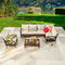 Festival Depot 7 Pcs Patio Outdoor Furniture Conversation Set Sectional Corner Sofa with All-Weather Brown Wicker Back Chair, Coffee Side Table, Ottoman and Soft Thick Removable Couch Cushions