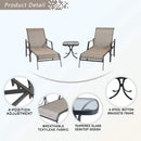 Festival Depot 3 Pcs Patio Outdoor Furniture Chaise Lounge Chair Set with Textilene Fabric and Metal Adjustable Back Curved Armrest, Glass Desktop Side Coffee Table for Porch Yard Garden