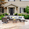 Festival Depot 7pcs Outdoor Furniture Patio Conversation Set Sectional Corner Sofa Chairs with X Shaped Metal Leg All Weather Brown Rattan Wicker Ottoman Side Coffee Table with Grey Seat Back Cushions