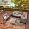 Festival Depot 6 Pieces Patio Outdoor Furniture Conversation Set Sectional Corner Sofa Wicker Chairs Ottomans with Metal Frame Furniture Seating Thick Soft Cushion (Gray)