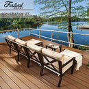 Festival Depot 7-Pieces Patio Conversation Sets Outdoor Furniture Loveseat Sectional Sofa, All-Weather Black Slatted Back Chairs with Coffee Table and Soft Removable Couch Cushions(Beige)