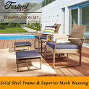 Festival Depot 5 Pieces Wicker Patio Furniture Set PE Wicker Rattan Outdoor Conversation with Cushion and Coffee Table for Deck Garden Balcony Porch (Blue)