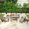 Festival Depot 10Pc Outdoor Furniture Patio Conversation Set Sectional Sofa Chairs All Weather Wicker Ottoman Metal Frame Square Slatted Coffee Table with Thick Grey Seat Back Cushions Without Pillows