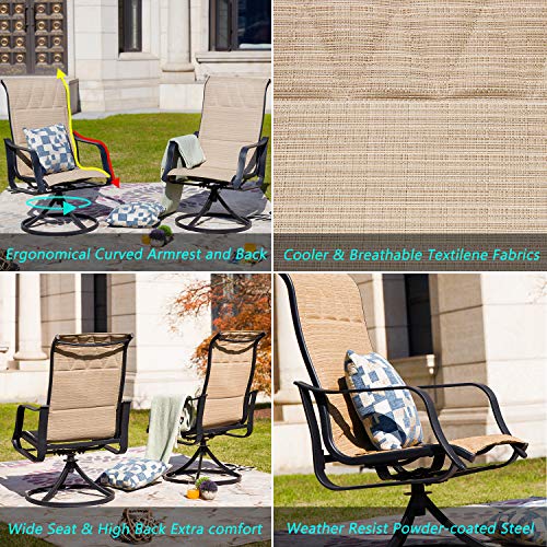 Festival Depot 3 PC Bistro Outdoor Patio Dining 360¡Swivel Chairs Set Furniture Rockers Armrest Chair Square Metal Steel Frame Coffee Table for Deck Garden Pool