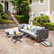 Festival Depot 6pcs Outdoor Furniture Patio Conversation Set Sectional Corner Sofa Chairs with X Shaped Metal Leg All Weather Brown Rattan Wicker Ottoman Side Coffee Table with Grey Seat Back Cushions