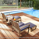Festival Depot 5 Pieces Wicker Patio Furniture Set PE Wicker Rattan Outdoor Conversation with Cushion and Coffee Table for Deck Garden Balcony Porch (Blue)