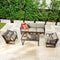 Festival Depot 6pcs Outdoor Furniture Patio Conversation Set Sectional Sofa Chairs All Weather Brown Rattan Wicker Slatted Coffee Table with Grey Thick Seat Back Cushions, Black