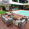 Festival Depot Patio 7 Pieces Outdoor Conversation Sets Furniture Sectional Corner Sofa, All-Weather Brown Manual Weaving Wicker Chairs with Side Coffee Table, Soft Back Seating Couch Cushions (Grey)