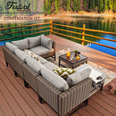 Festival Depot 7 Pieces Patio Outdoor Furniture Conversation Sets Sectional Corner Sofa with Wicker Chairs, Ottoman, Coffee Table and Comfy Thick Seat Cushions(Grey)