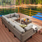 Festival Depot 7 Pieces Patio Outdoor Furniture Conversation Sets Sectional Corner Sofa with Wicker Chairs, Ottoman, Coffee Table and Comfy Thick Seat Cushions(Grey)