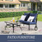Festival Depot 2 Pieces Patio Set Loveseat with Seat Back Cushions and Pillows and Coffee Table Outdoor Furniture Metal Conversation Set for Garden Backyard Porch