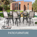 Festival Depot 9 Pcs Patio Dining Set Bar Height Stools Swivel Bistro Chairs with Armrest and Tempered Glass Top Table Metal Outdoor Furniture for Yard (Taupe)