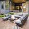Festival Depot 9pcs Outdoor Furniture Patio Conversation Set Sectional Corner Sofa Chairs with X Shaped Metal Leg All Weather Brown Rattan Wicker Ottoman Side Coffee Table with Grey Seat Back Cushions
