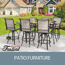 Festival Depot 9 Pcs Patio Dining Set Bar Height Stools Swivel Bistro Chairs with Armrest and Tempered Glass Top Table Metal Outdoor Furniture for Yard (Taupe)