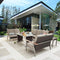 Festival Depot 6pcs Patio Conversation Set Metal Armchair Wicker 3-Seater Sofa All Weather Rattan Loveseat with Grey Thick Cushions Dining and Side Table Outdoor Furniture for Deck Poolside