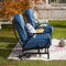 Festival Depot 3-Piece Bistro Outdoor Patio Furniture Sets Square Metal Ceramic Top Coffee Table Slatted Steel Frame Armrest Chairs with Curved Armrest with 5.9''Thick Soft Cushions Garden Porch,Blue