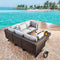 Festival Depot 6pcs Outdoor Furniture Patio Conversation Set Sectional Corner Sofa Chairs with X Shaped Metal Leg All Weather Brown Rattan Wicker Side Coffee Table with Grey Thick Seat Back Cushions