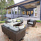 Festival Depot 7pcs Outdoor Furniture Patio Conversation Set Sectional Corner Sofa Chairs with X Shaped Metal Leg All Weather Brown Rattan Wicker Rectangle Coffee Table with Grey Seat Back Cushions