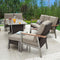 Festival Depot 5pcs Patio Conversation Set Metal Armchair Wicker Glider Loveseat All Weather Rattan 3-Seater Sofa with Grey Thick Cushions and Dining Table Outdoor Furniture for Deck Garden