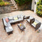 Festival Depot 10Pc Outdoor Furniture Patio Conversation Set Sectional Corner Sofa Chairs with X Shaped Metal Leg All Weather Brown Rattan Wicker Ottoman Side Coffee Table with Grey Seat Back Cushions