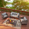 Festival Depot 5 Pieces Patio Outdoor Conversation Set Wicker Sofa Chairs with Seating Back Cushions Metal Side Coffee Table Garden (Gray)