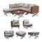 Festival Depot 6pcs Outdoor Furniture Patio Conversation Set Sectional Corner Sofa Chairs with X Shaped Metal Leg All Weather Brown Rattan Wicker Ottoman Side Coffee Table with Grey Seat Back Cushions
