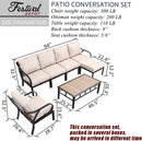 Festival Depot 7pcs Patio Conversation Set Sectional Metal Chairs Couch Sofa with Thick Cushions Ottoman and Coffee Table All Weather Outdoor Furniture for Garden Backyard Balcony, Beige