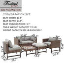 Festival Depot 6pc Patio Conversation Set Sectional Corner Sofa Set Outdoor All-Weather Wicker Metal Chairs with Seating Back Cushions Side Coffee Table Ottoman Garden Poolside,Gray