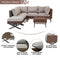 Festival Depot 6pcs Outdoor Furniture Patio Conversation Set Sectional Corner Sofa Chairs with X Shaped Metal Leg All Weather Brown Rattan Wicker Ottoman Side Coffee Table with Grey Seat Back Cushions