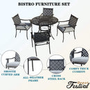 Festival Depot 5 Piece Patio Dining Set Metal Chairs with Seat Cushions and Round Iron Table with Umbrella Hole All Weather Outdoor Furniture for Bistro Deck Garden