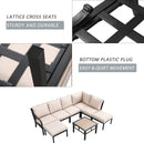 Festival Depot 8 Pieces Patio Conversation Set Sectional Sofa Corner Armchair Ottoman with Thick Cushions and Side Coffee Table All Weather Metal Outdoor Furniture for Deck Garden, Beige