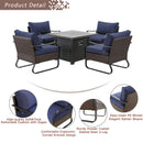 Festival Depot Fire Pit Table Set of Propane Fire Table and 4 Wicker Chairs with Thick Cushions for Patio Rattan Outdoor Furniture, CSA Certification, blue
