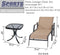 Festival Depot 3 Pcs Patio Outdoor Furniture Chaise Lounge Chair Set with Textilene Fabric and Metal Adjustable Back Curved Armrest, Glass Desktop Side Coffee Table for Porch Yard Garden