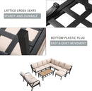 Festival Depot 11 Pieces Patio Conversation Set Sectional Sofa Corner Armchair Ottoman with Thick Cushions and Coffee Table All Weather Metal Outdoor Furniture for Deck Garden, Beige