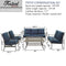 Festival Depot 6Pcs Outdoor Furniture Patio Conversation Set All Weather Black Metal Armchairs Loveseat with Seat and Back Cushions, 3-Seating Chair, Rectangle Coffee Table for Deck Lawn Garden